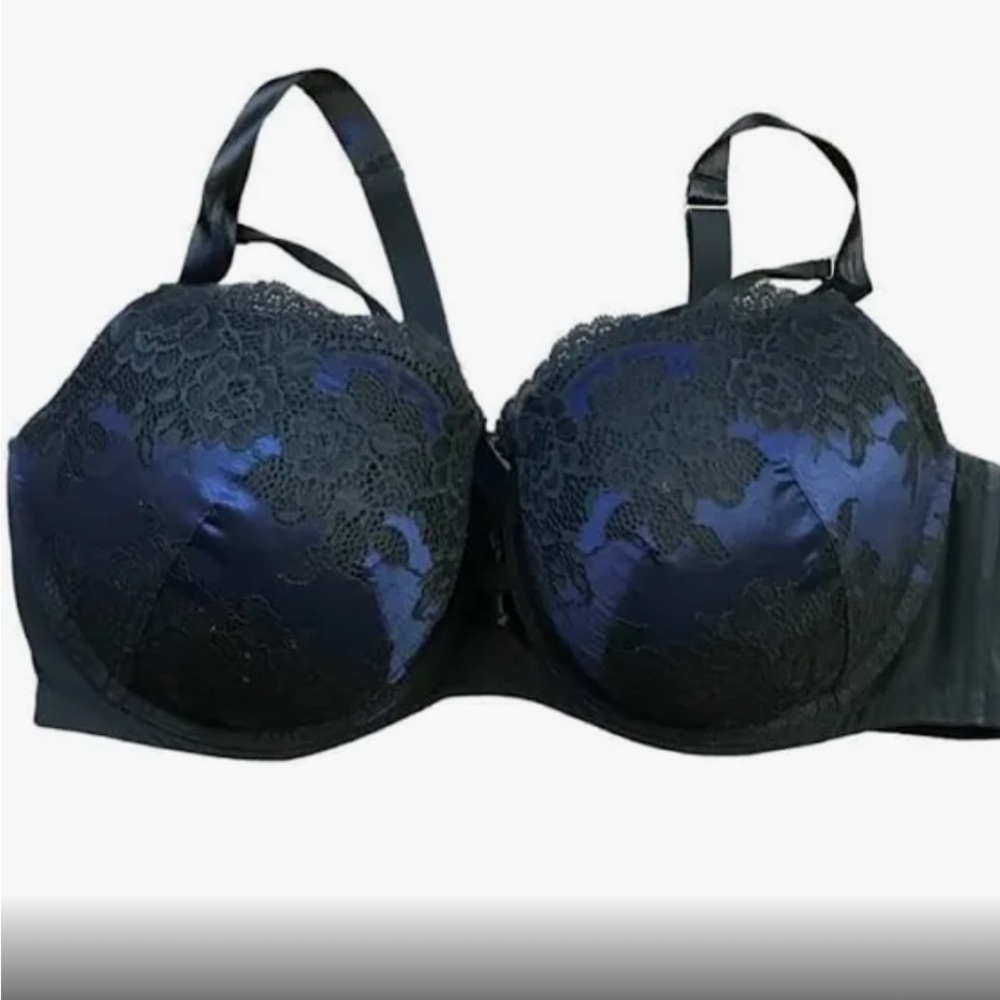 Cacique Boost Balconette Bra Black & Blue Lace Sz 44DD